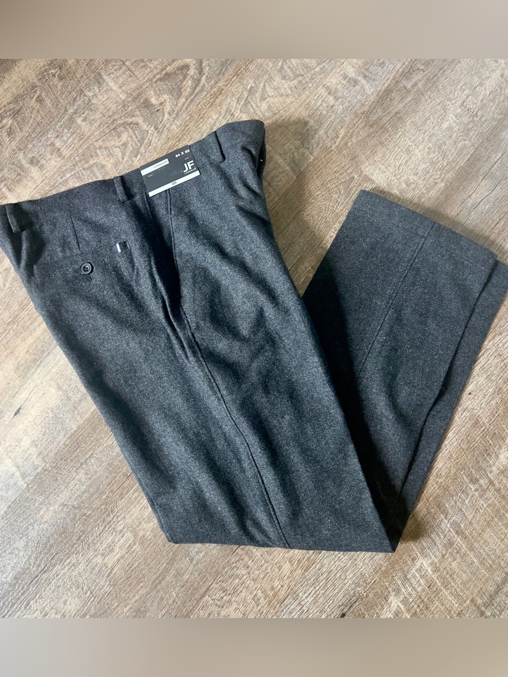 JF J Ferrar Men's Straight Charcoal Tweed Flat Front Wool Pants- Size 34x32